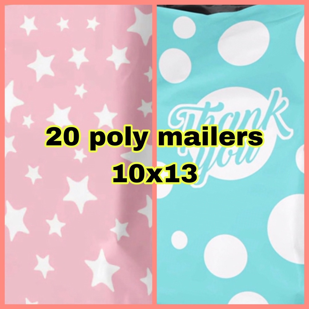 20 poly mailers pink white star & teal bubbles size 10x13